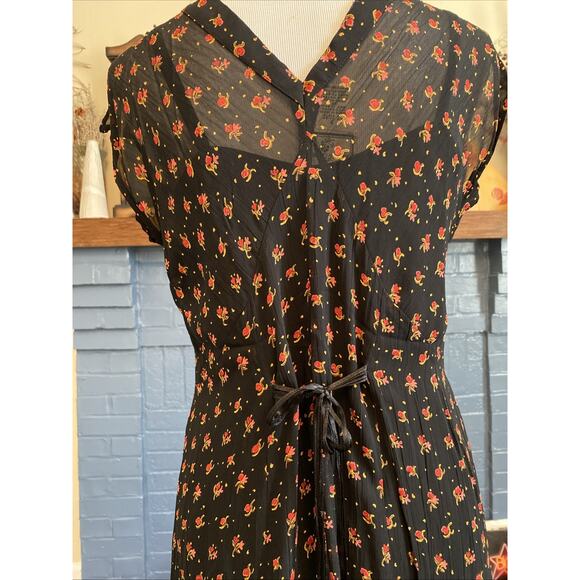 VTG 90s Y2k April Cornell S Rayon Floral Prairie Babydoll Slip Dress Sheer Beads - Picture 9 of 16